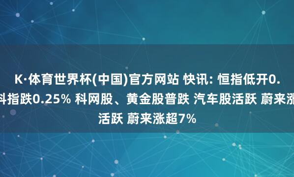 K·体育世界杯(中国)官方网站 快讯: 恒指低开0.39% 科指跌0.25% 科网股、黄金股普跌 汽车股活跃 蔚来涨超7%